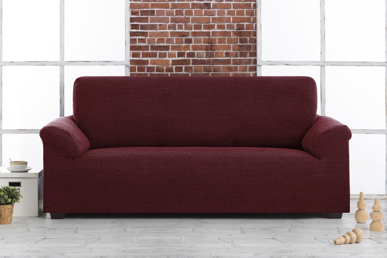 Husa canapea elastica bi-stretch, Belmarti, Viena, 2 locuri, jacquard, rosu - imagine 5